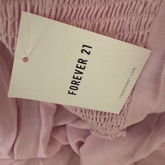 NWT Forever 21 Light Pink Mini Dress Smocked Sundress Tie Front Sleeveless SZ L - Picture 2 of 8